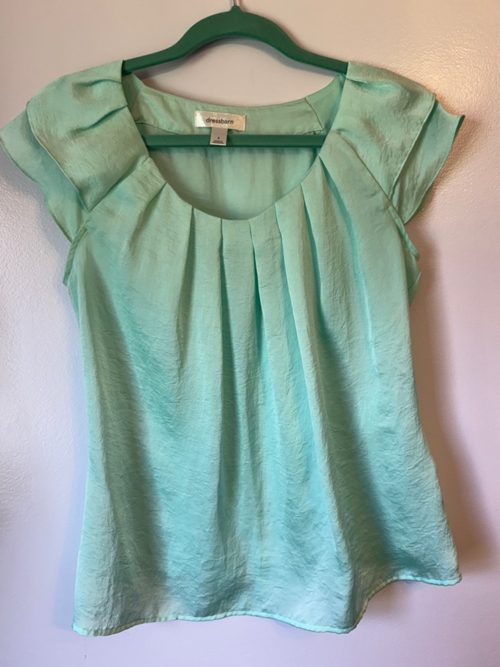 Dressbarn Seafoam Green Pleated Cap-Sleeve Blouse